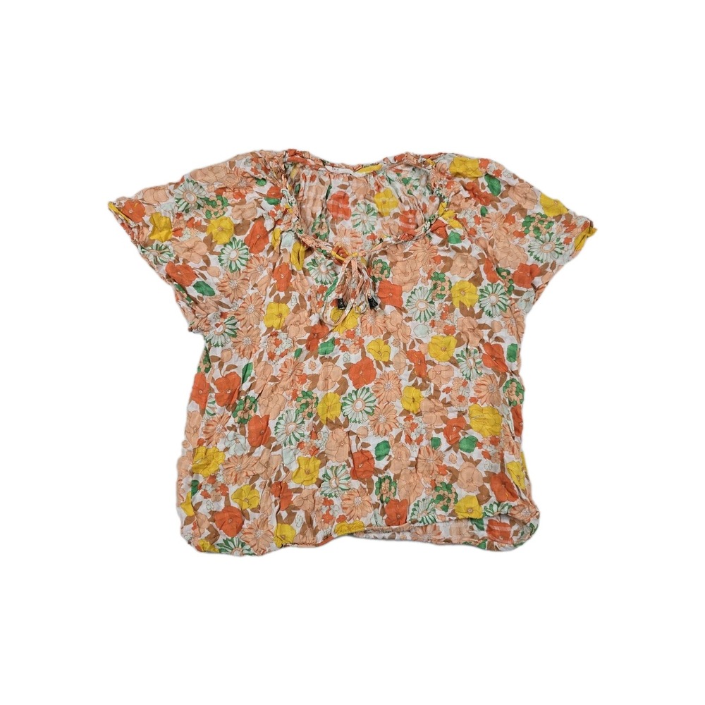 Jane + Delancey Womens Medium Floral Boho Peasant Blouse Orange Short Sleeve